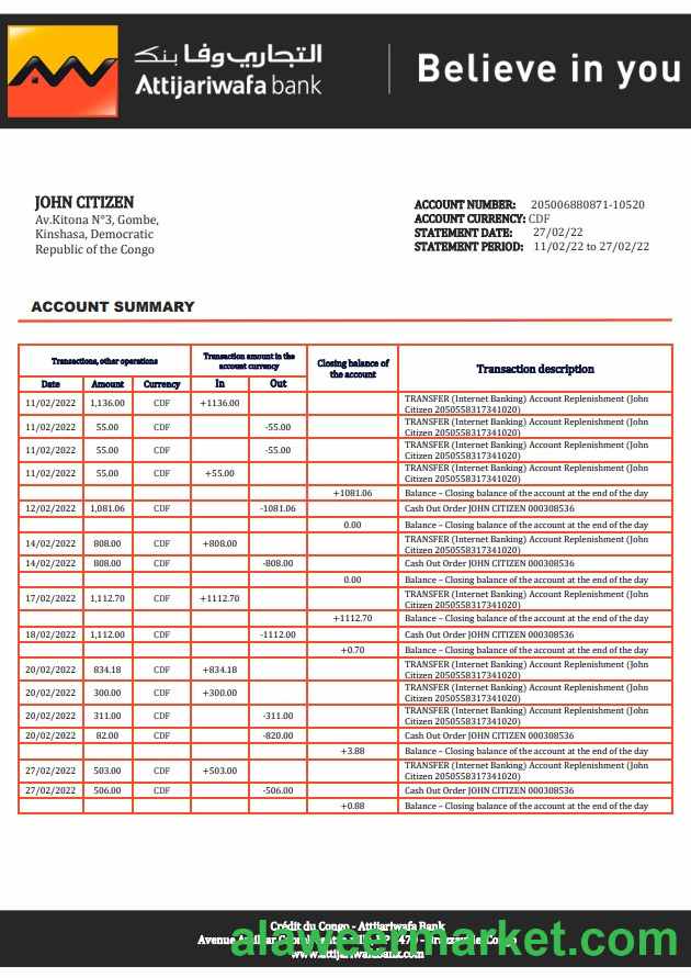 Congo Credit du Congo bank statement